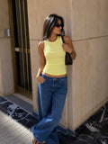 Ribbed Crew Neck Tank Top – Butter Yellow Basic shirt CIZARO - Cizaro Jeans