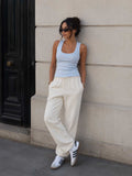 Ribbed U-Neck Tank Top – Pastel Blue