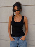 Ribbed U-Neck Tank Top – Black