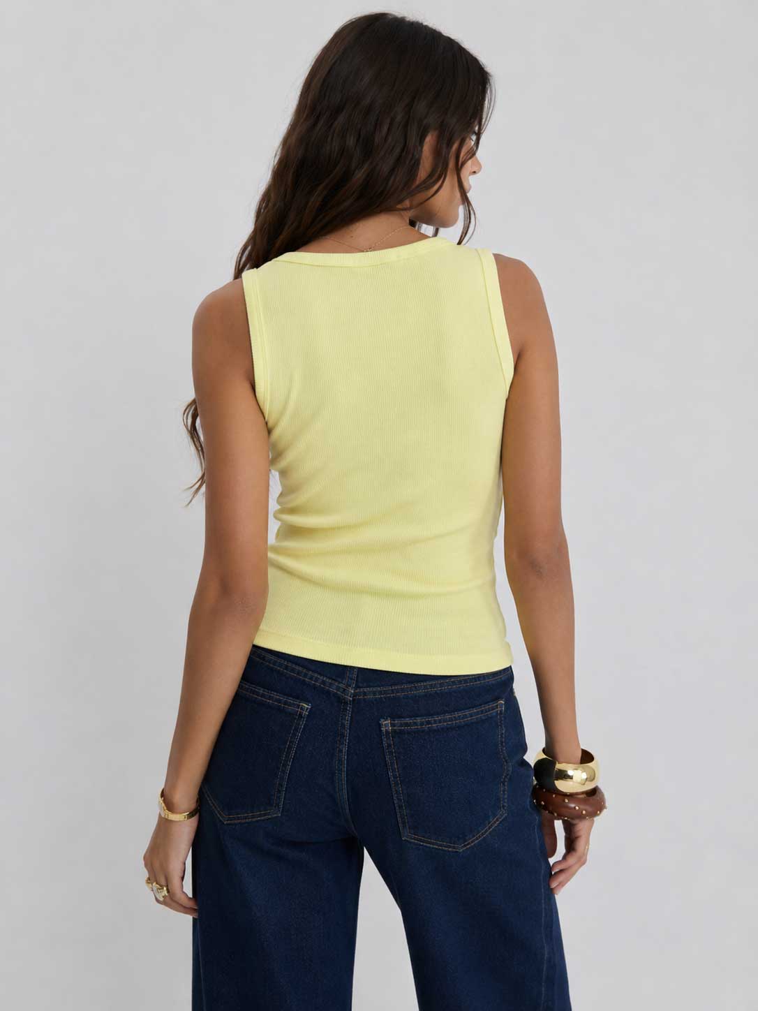 Ribbed V-neck Tank Top _ Butter yellow Basic Top CIZARO - Cizaro Jeans