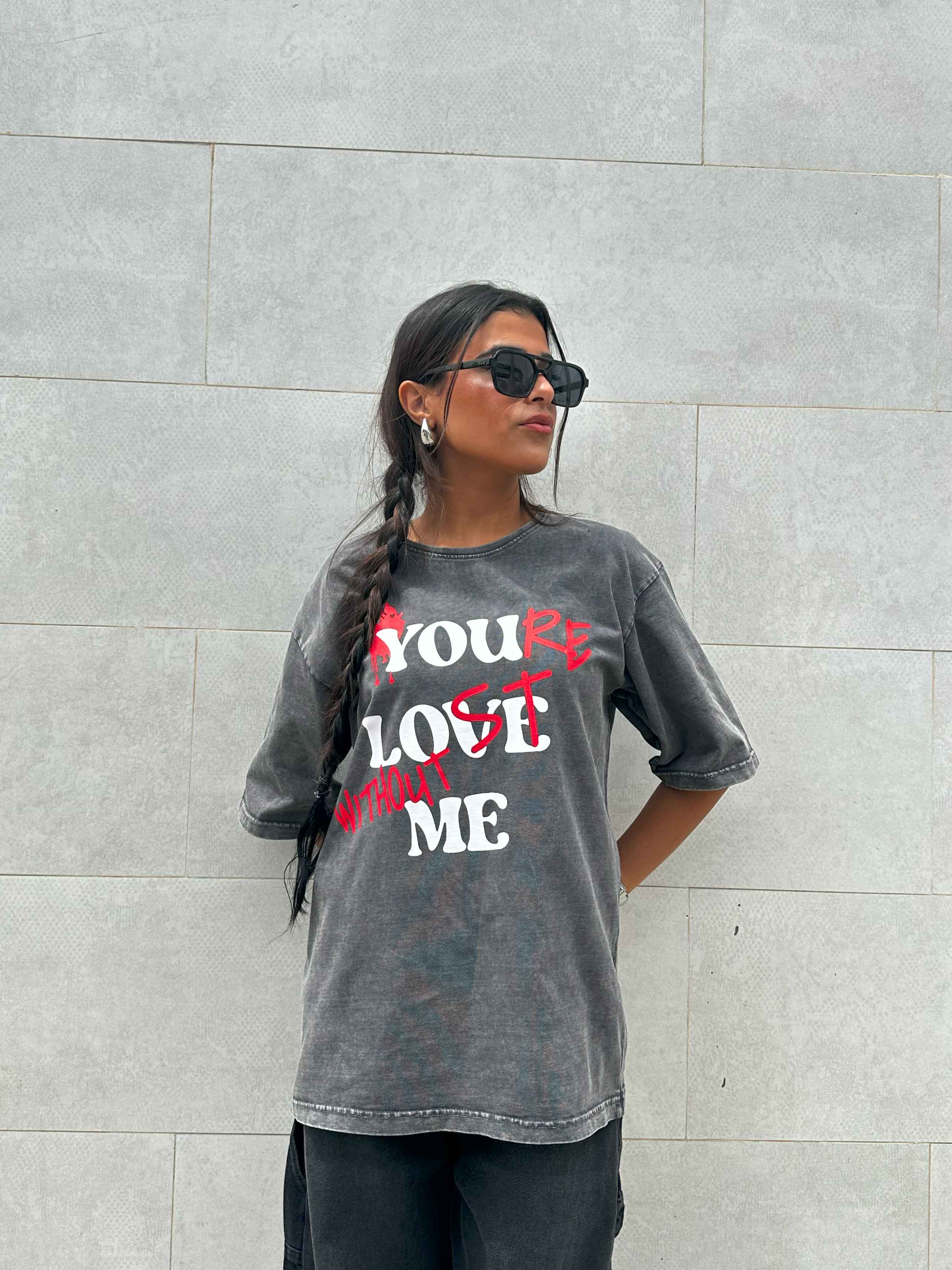 Graphic Print Washed Gery Oversized Tee. T-Shirts CIZARO    - Cizaro Jeans