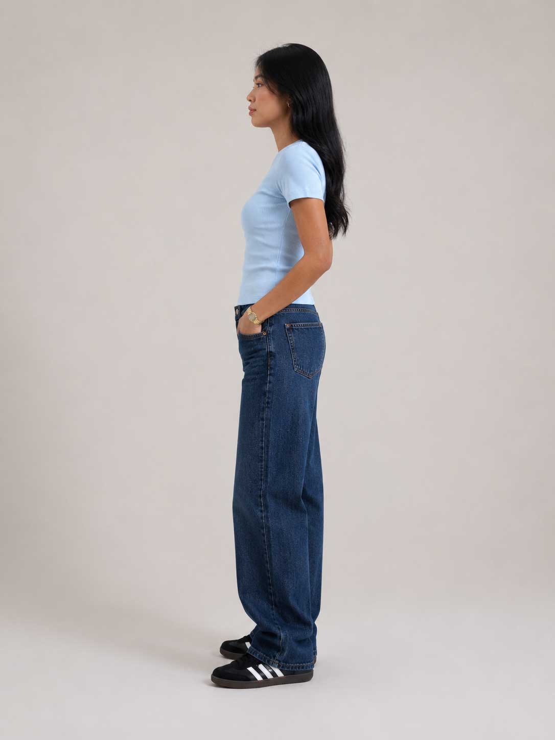 Short Sleeve Crew Neck Ribbed Top – Pastel Blue Top CIZARO - Cizaro Jeans