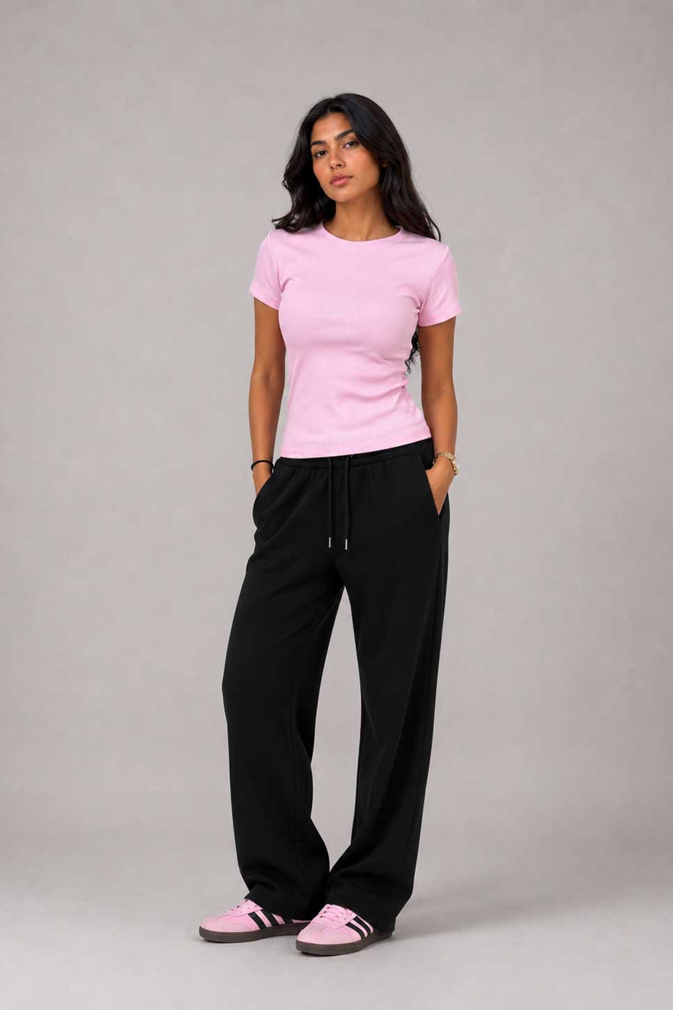 Short Sleeve Crew Neck Ribbed Top – Pink