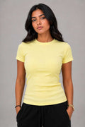 Short Sleeve Crew Neck Ribbed Top – Butter Yellow Top CIZARO - Cizaro Jeans