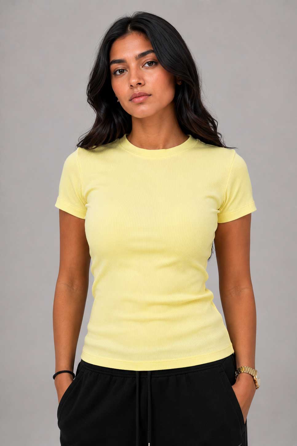 Short Sleeve Crew Neck Ribbed Top – Butter Yellow