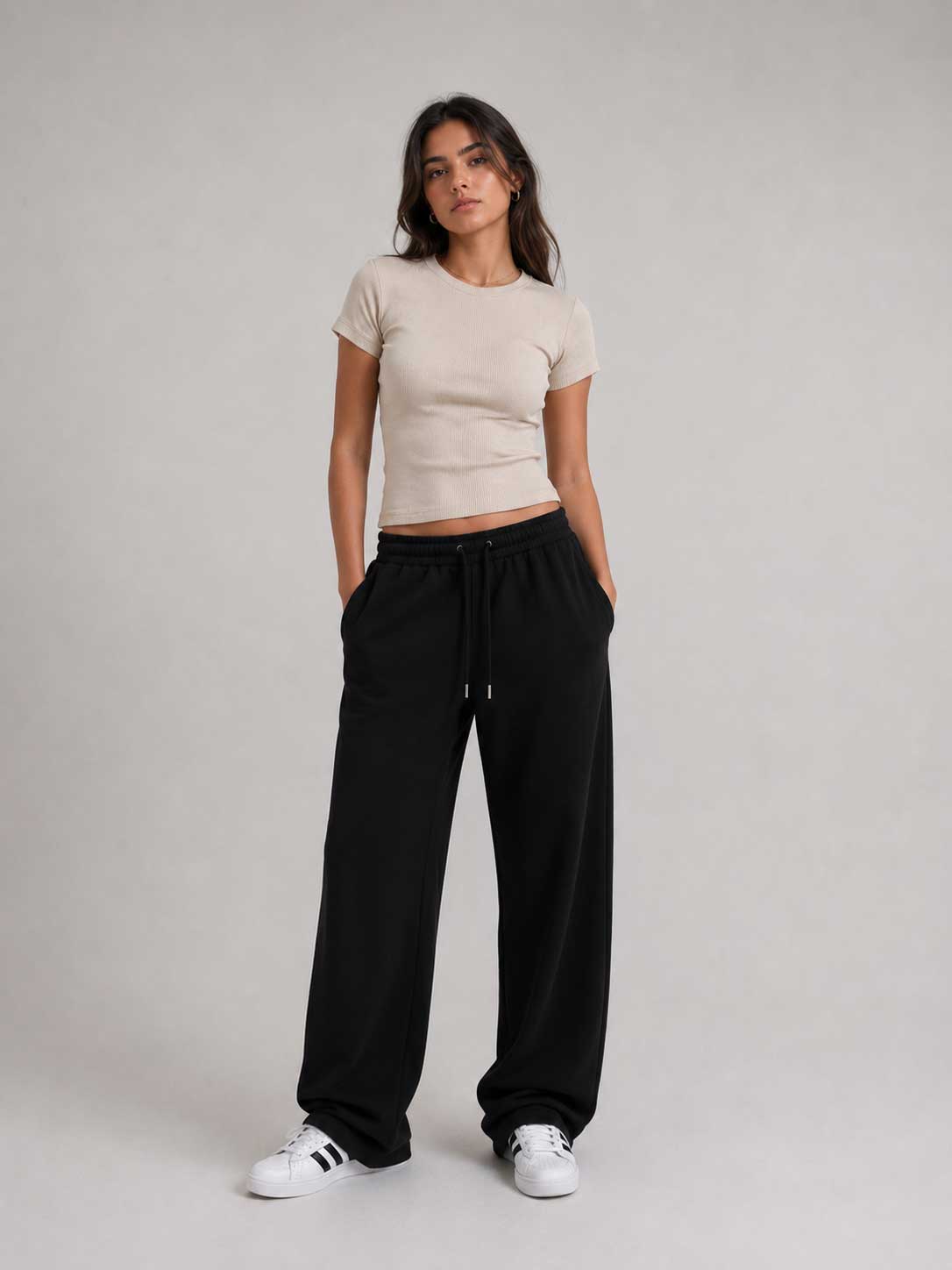 Short Sleeve Crew Neck Ribbed Top – Beige Top CIZARO - Cizaro Jeans