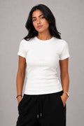 Short Sleeve Crew Neck Ribbed Top – White