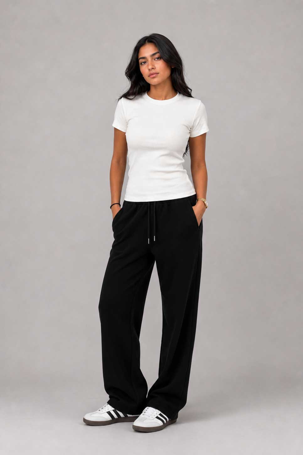 Short Sleeve Crew Neck Ribbed Top – White