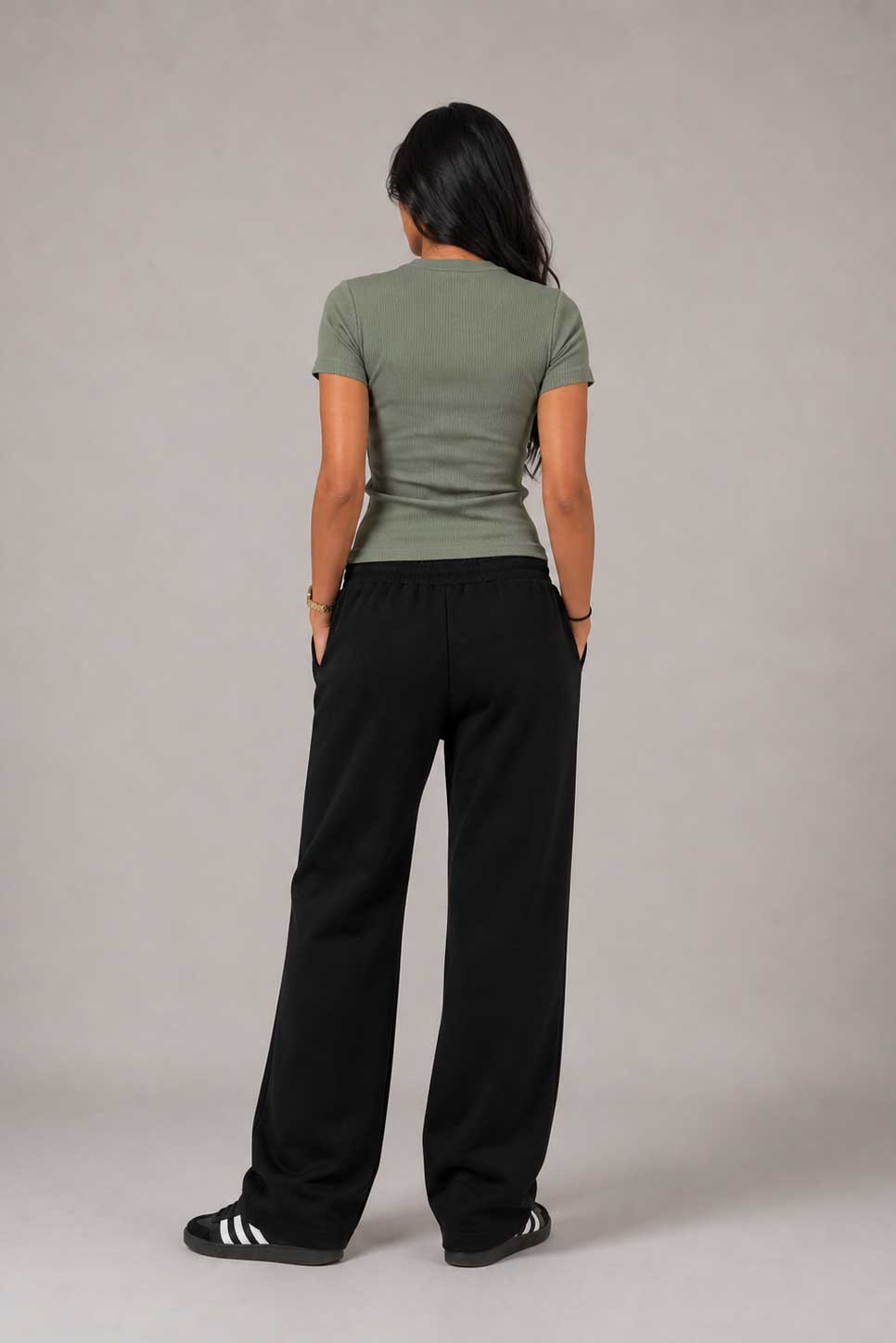Short Sleeve Crew Neck Ribbed Top – Olive
