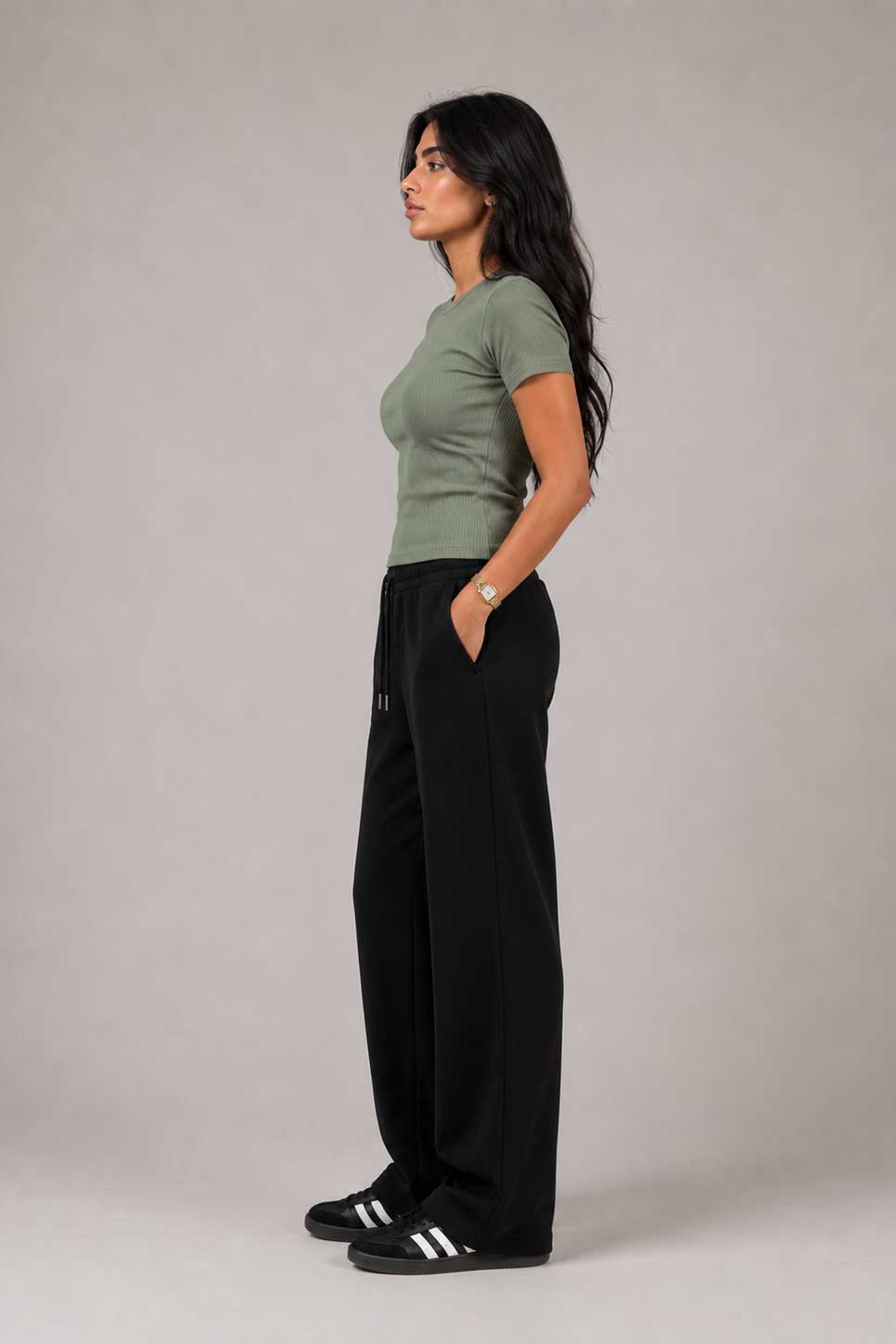 Short Sleeve Crew Neck Ribbed Top – Olive