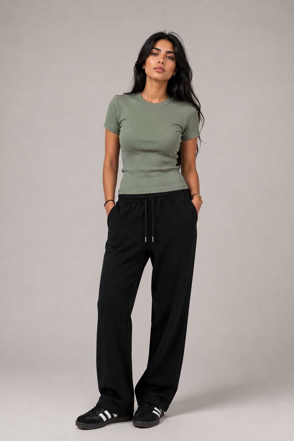Short Sleeve Crew Neck Ribbed Top – Olive