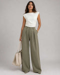 Wide Tailored Trousers – Olive Wide Tailored CIZARO - Cizaro Jeans