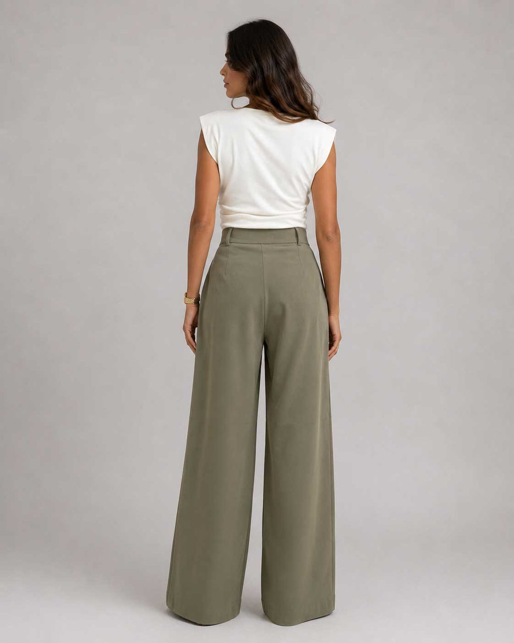 Wide Tailored Trousers – Olive Wide Tailored CIZARO - Cizaro Jeans