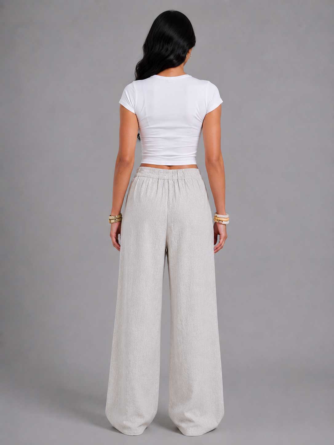 Linen Wide-Leg Pleated Trousers – Natural Beige linen pants CIZARO - Cizaro Jeans