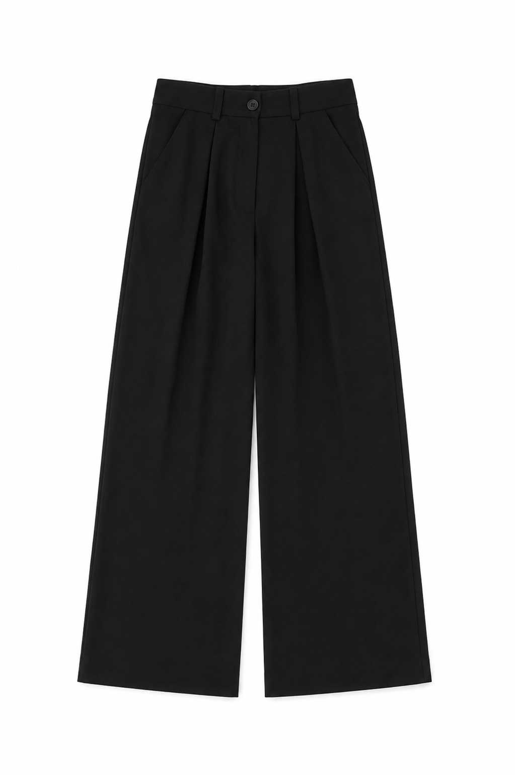 Pleated Wide-Leg Trousers – Black Wide-Leg CIZARO - Cizaro Jeans
