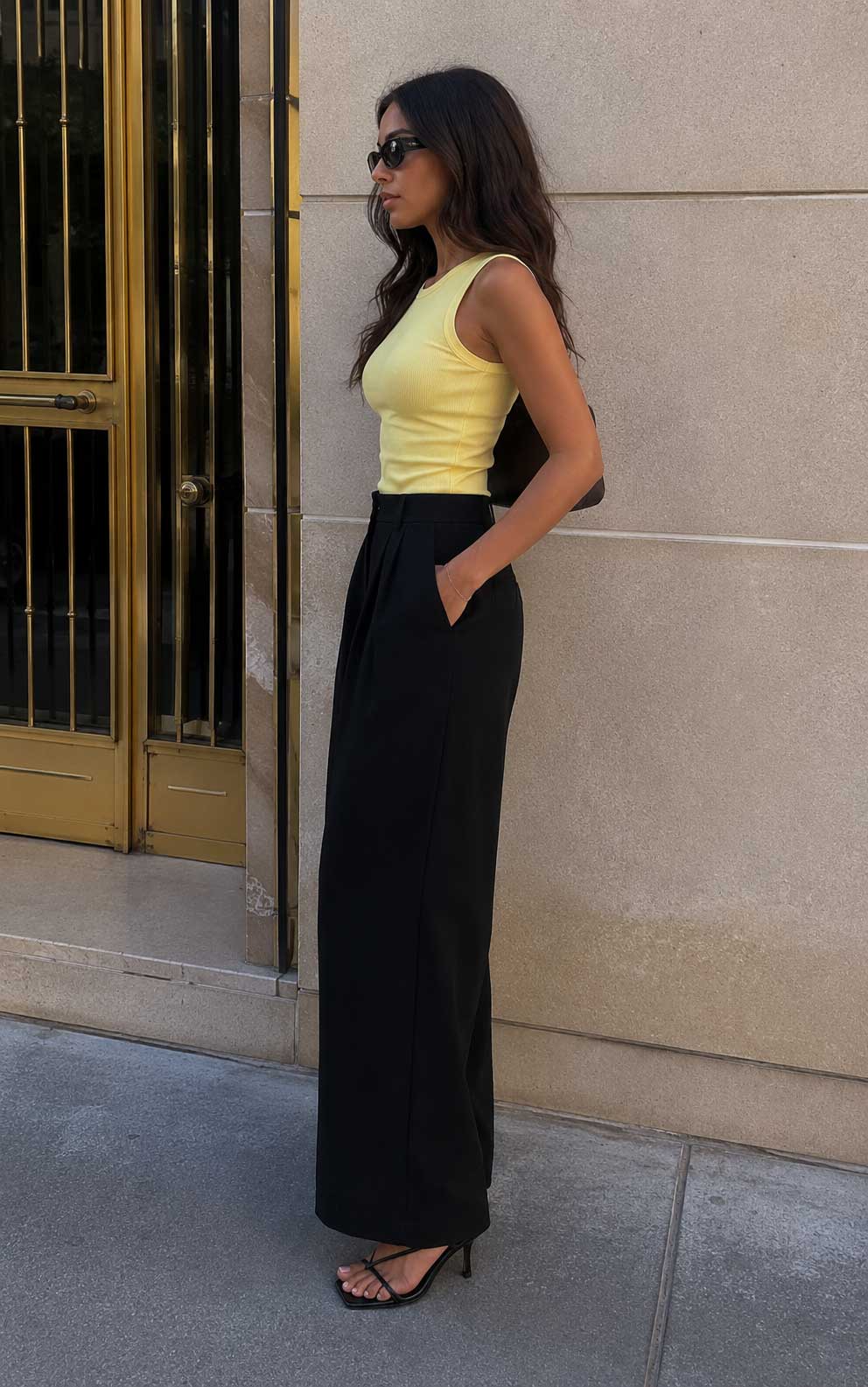 Pleated Wide-Leg Trousers – Black Wide-Leg CIZARO - Cizaro Jeans