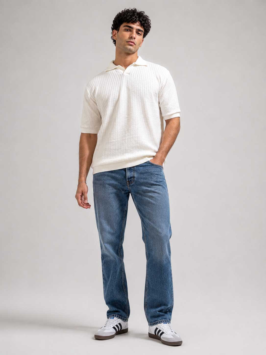 TEXTURED POLO SHIRT – Off White Shirt CIZARO - Cizaro Jeans