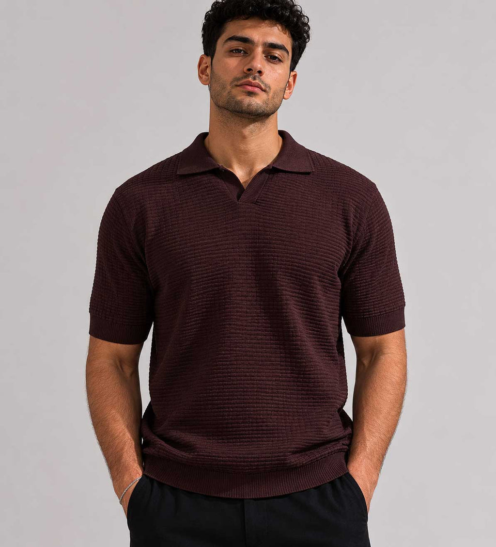 Knit Polo Shirt – Brown shirt CIZARO - Cizaro Jeans