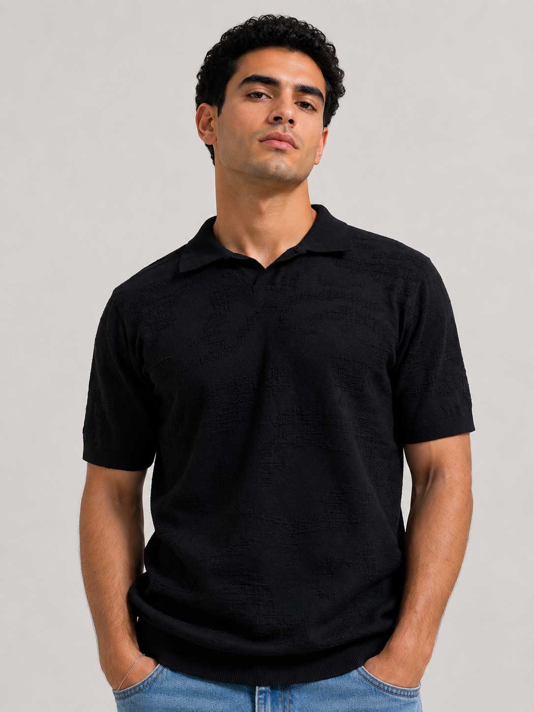 TEXTURED POLO SHIRT – Black Shirt CIZARO - Cizaro Jeans