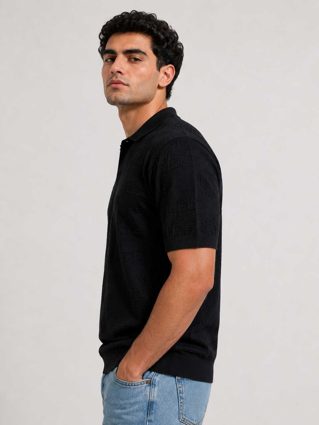 TEXTURED POLO SHIRT – Black Shirt CIZARO - Cizaro Jeans