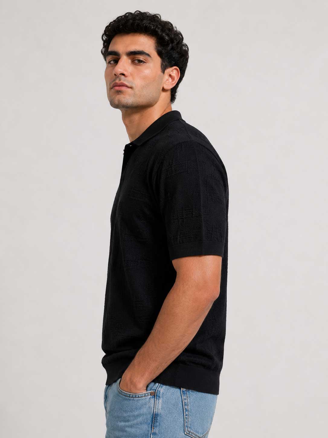 TEXTURED POLO SHIRT – Black Shirt CIZARO - Cizaro Jeans