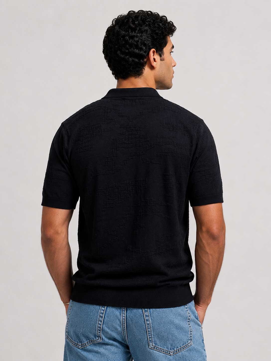 TEXTURED POLO SHIRT – Black Shirt CIZARO - Cizaro Jeans
