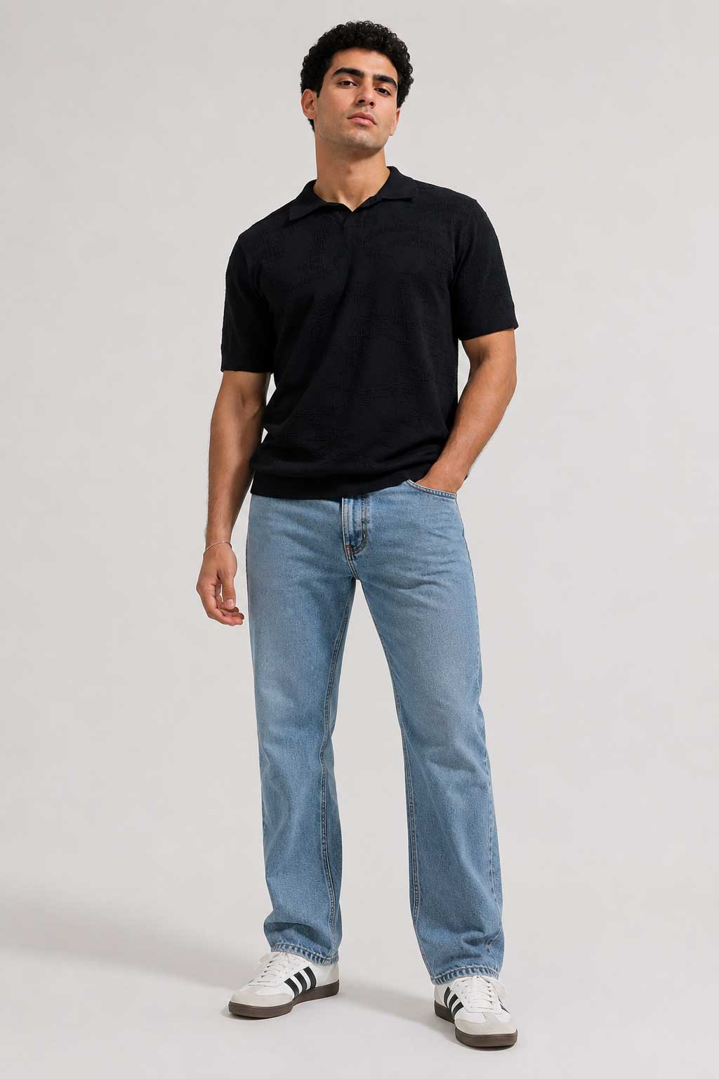 TEXTURED POLO SHIRT – Black Shirt CIZARO - Cizaro Jeans