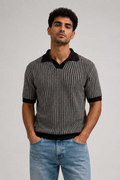 Textured Jacquard Knit Polo – Black Shirt CIZARO - Cizaro Jeans