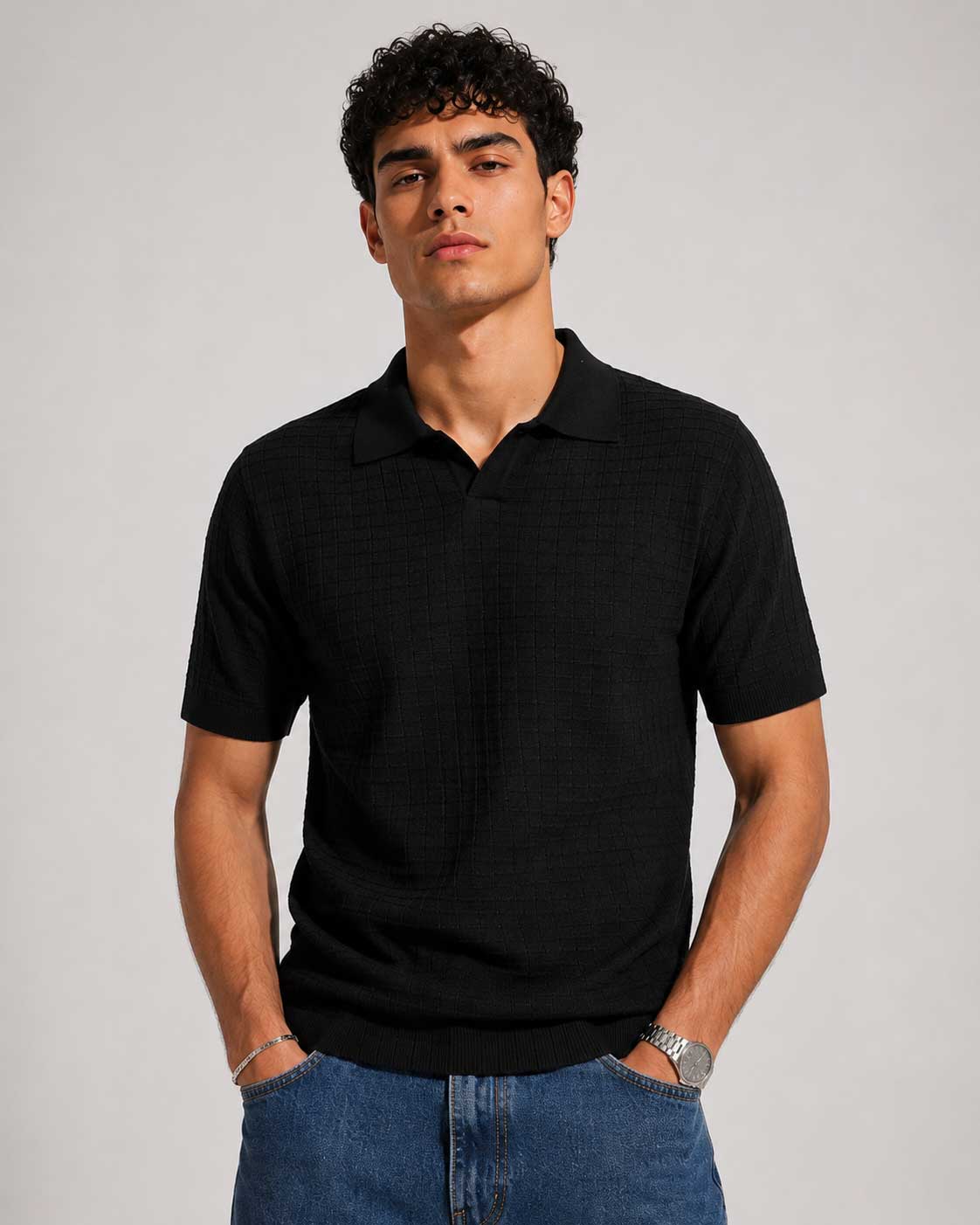 Knit Polo Shirt – Black Shirt CIZARO - Cizaro Jeans
