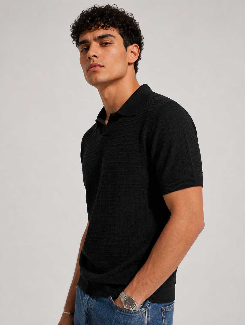 Knit Polo Shirt – Black Shirt CIZARO - Cizaro Jeans