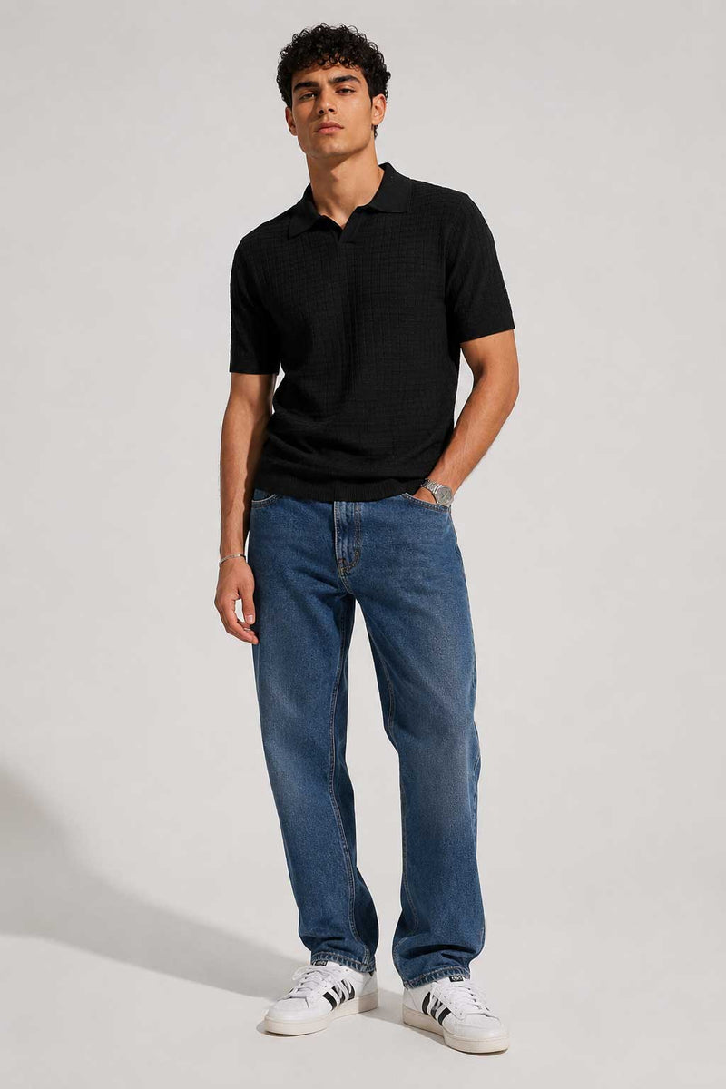 Knit Polo Shirt – Black Shirt CIZARO - Cizaro Jeans