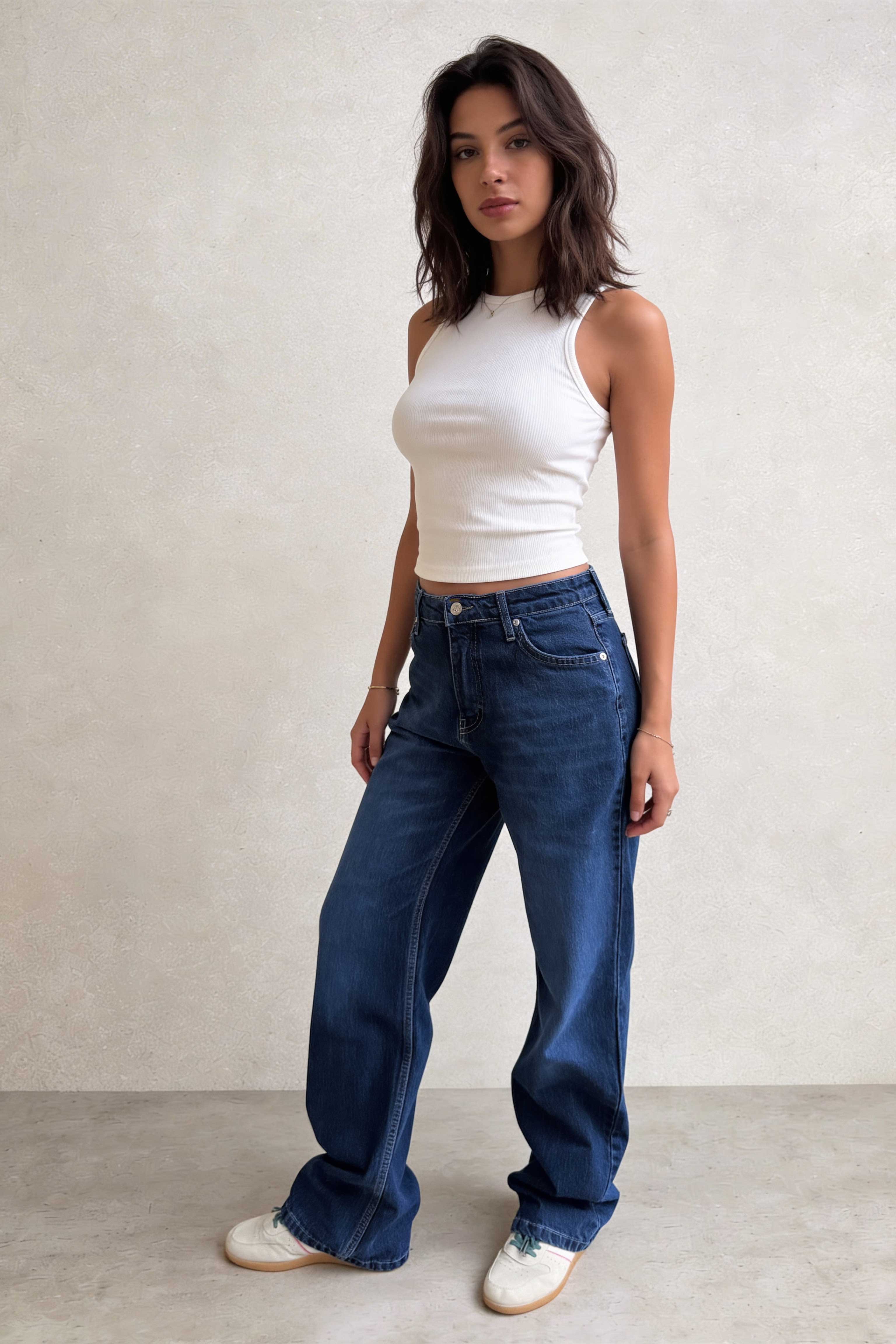 Straight – High-Waist Deep Ocean Blue Jeans Straight CIZARO - Cizaro Jeans