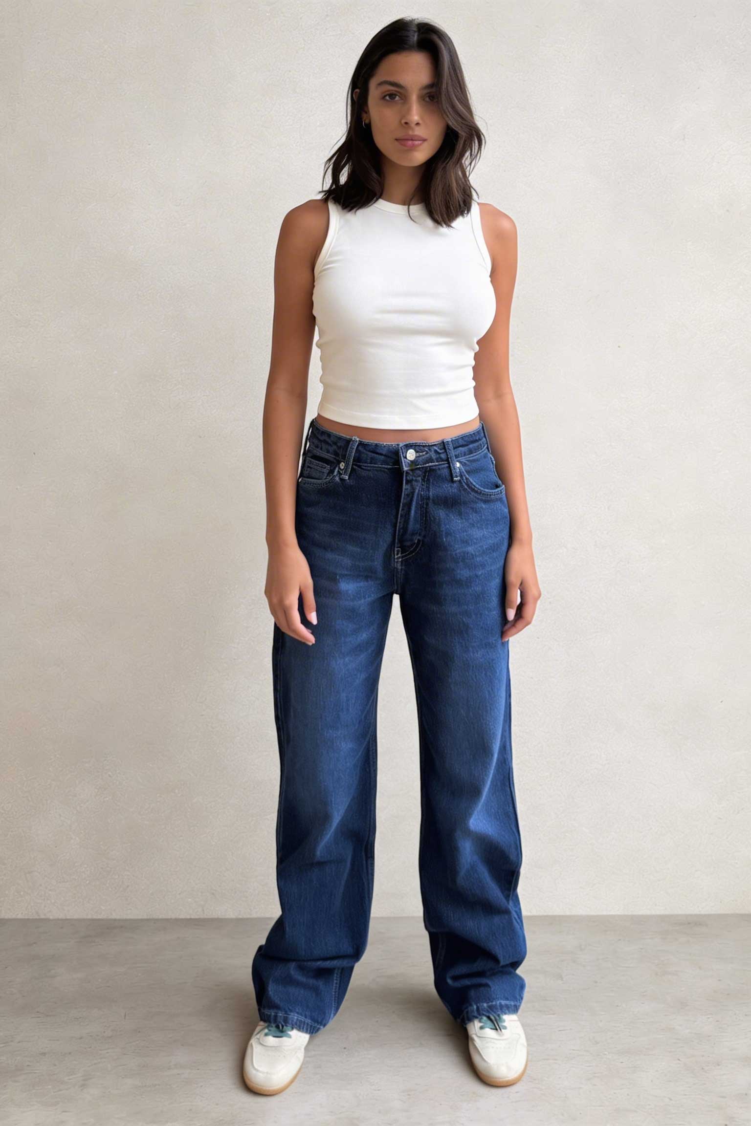 Straight – High-Waist Deep Ocean Blue Jeans Straight CIZARO - Cizaro Jeans