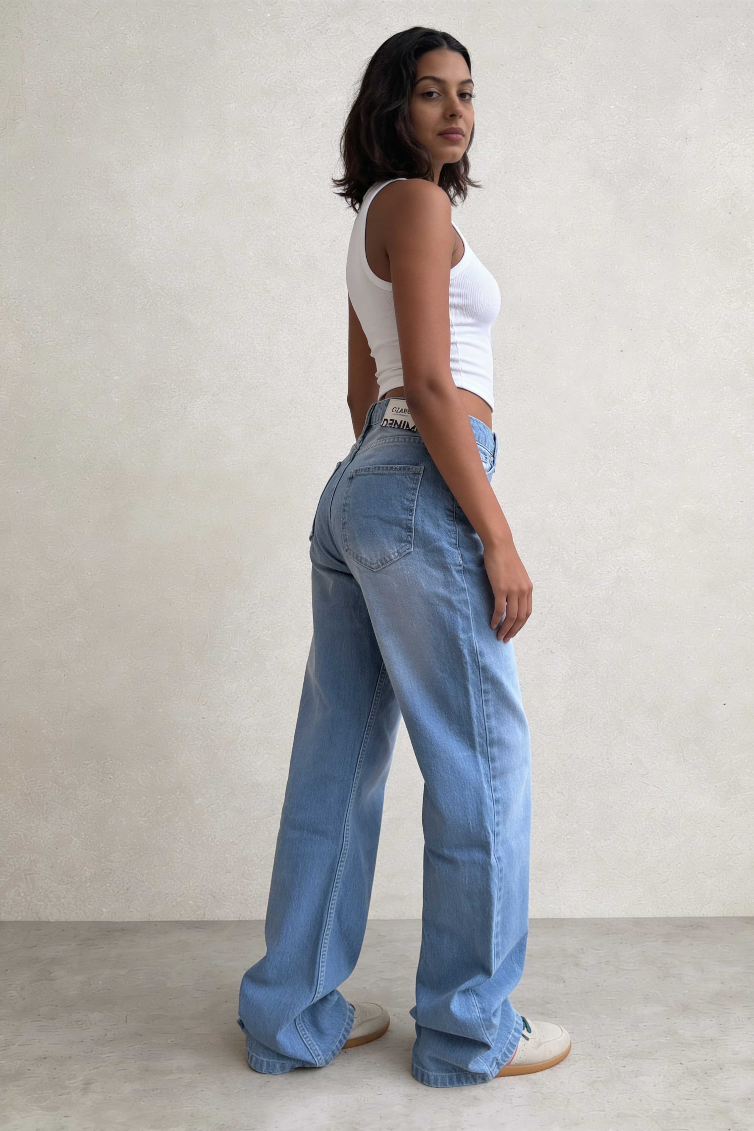 Ultra Comfort Straight - High Waist Bright Mid Blue Straight Jeans Straight - ULTRA COMFORT CIZARO - Cizaro Jeans