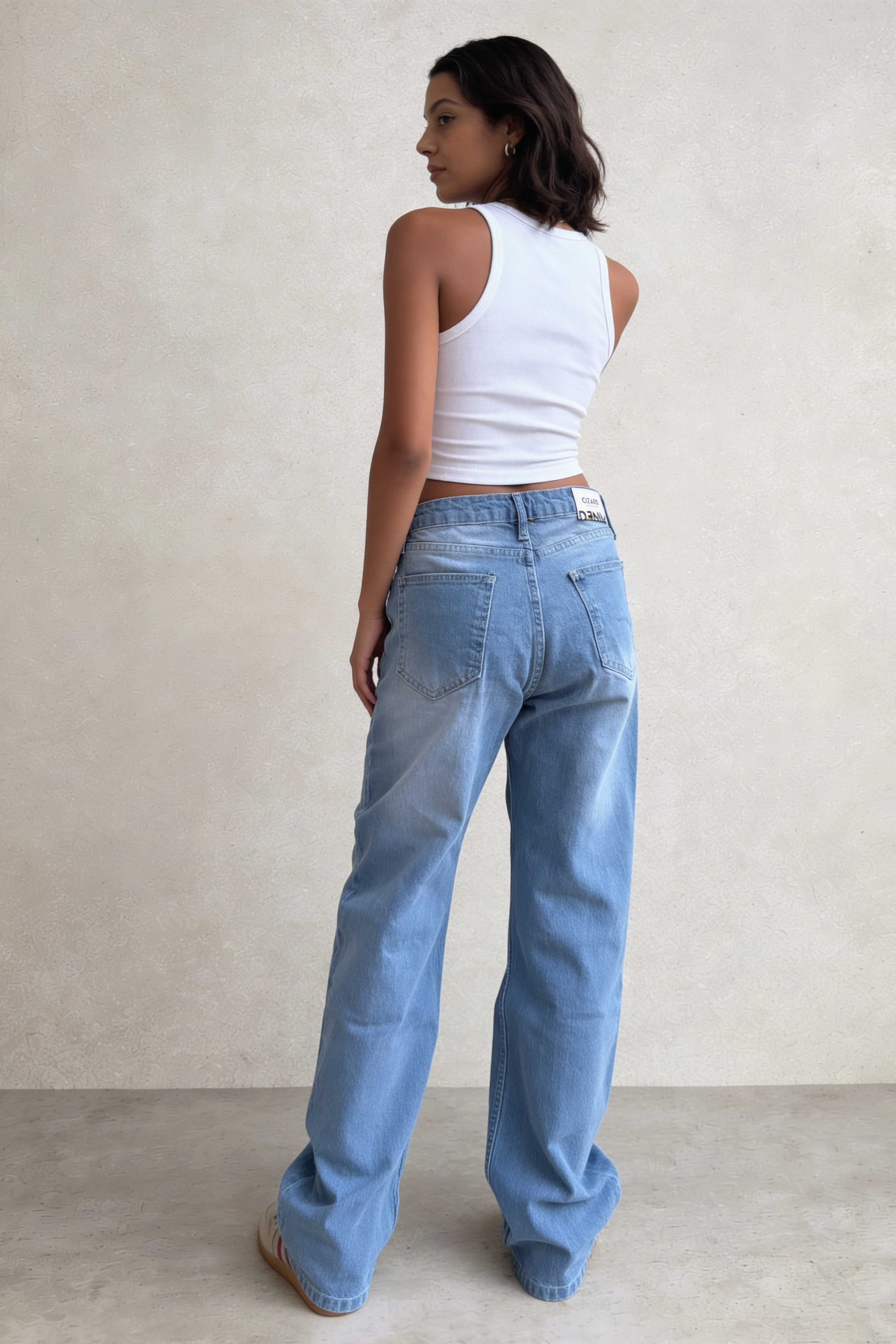 Ultra Comfort Straight - High Waist Bright Mid Blue Straight Jeans Straight - ULTRA COMFORT CIZARO - Cizaro Jeans