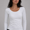 Double-Layer Fitted Long Sleeve U-Neck Top | White