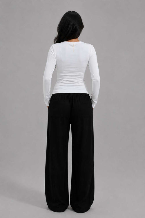 Double-Layer Fitted Long Sleeve Crew Neck Top | White Top CIZARO - Cizaro Jeans