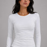 Double-Layer Fitted Long Sleeve Crew Neck Top | White