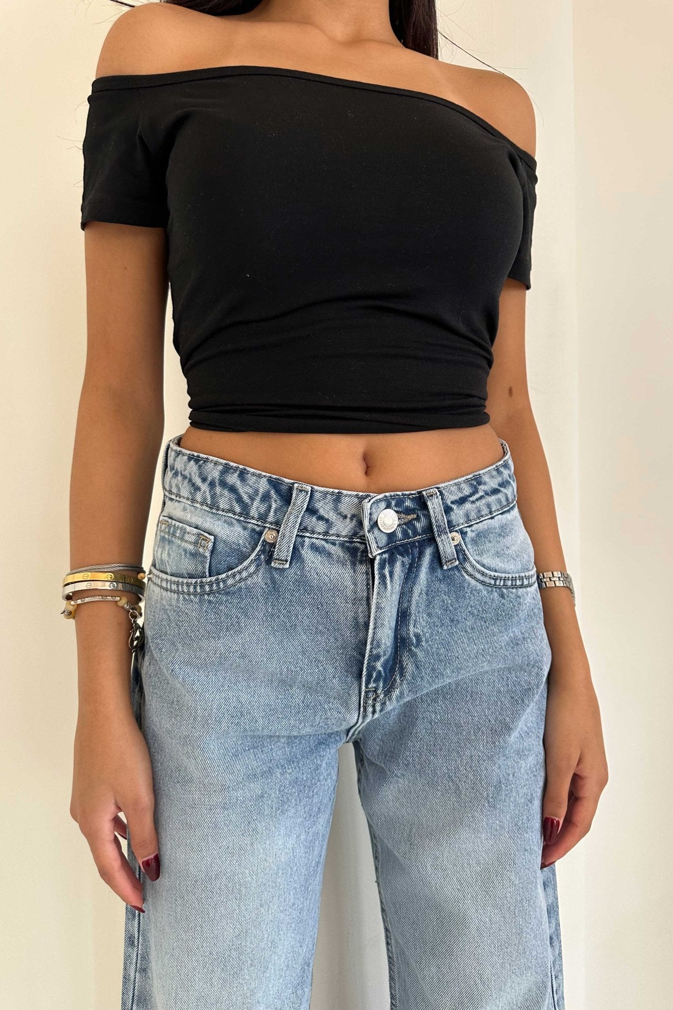 Wide Leg – Mid Rise Bright Blue Jeans Wide-Leg CIZARO - Cizaro Jeans