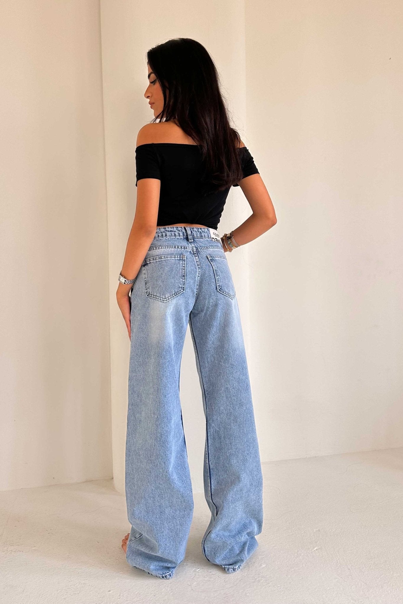 Wide Leg – Mid Rise Bright Blue Jeans Wide-Leg CIZARO - Cizaro Jeans