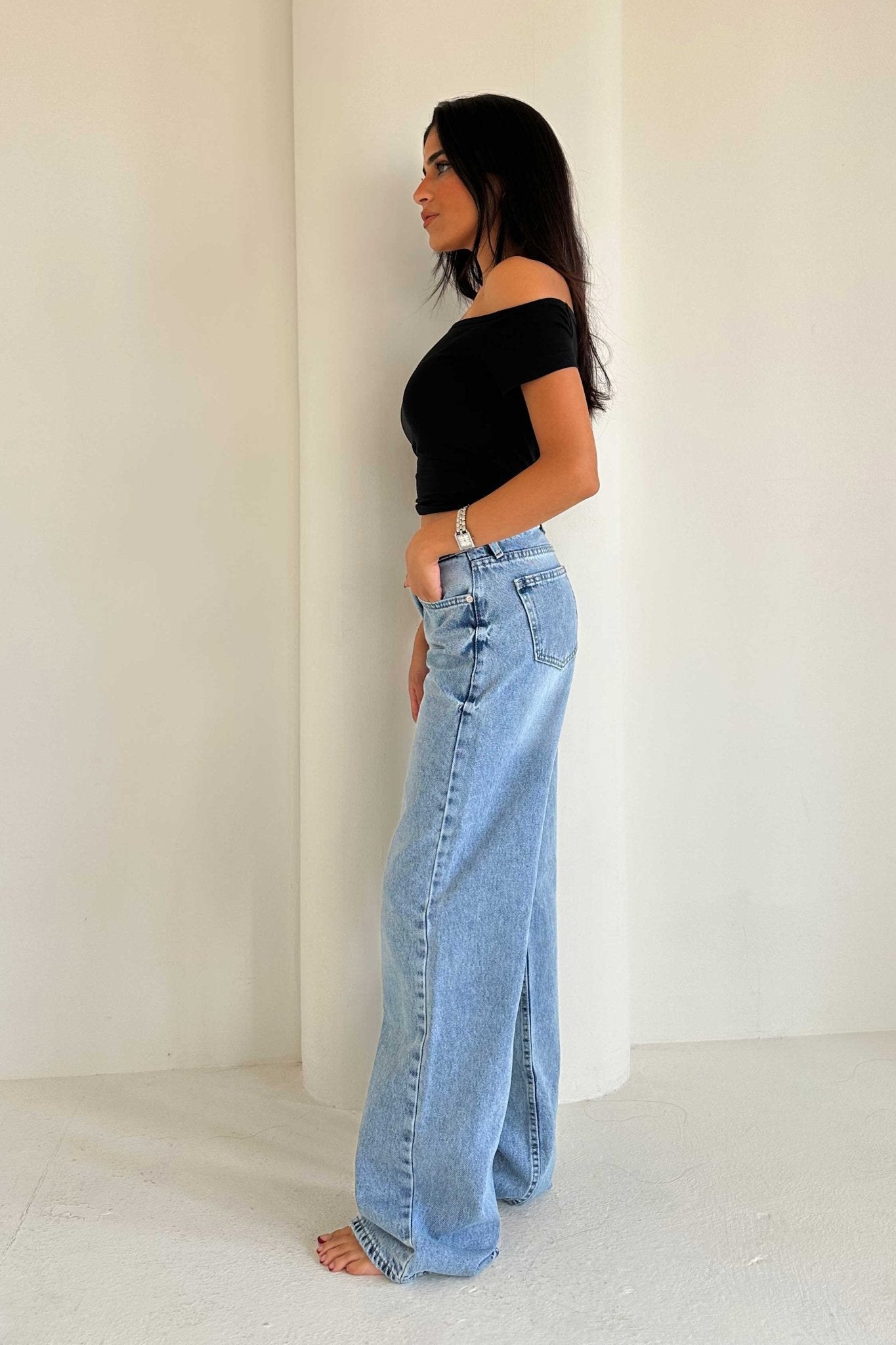 Wide Leg – Mid Rise Bright Blue Jeans Wide-Leg CIZARO - Cizaro Jeans