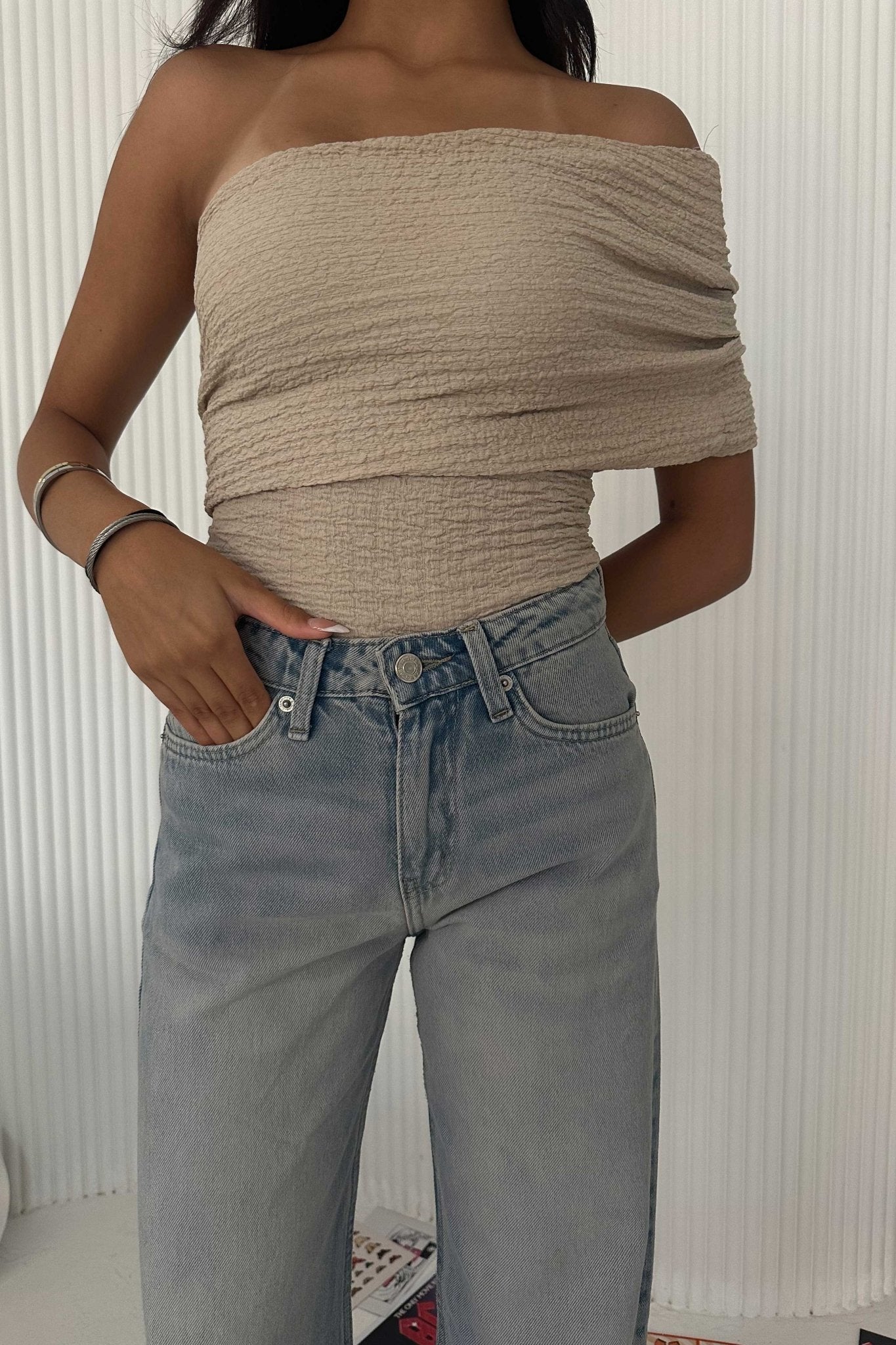 Wide-Leg Raw Hem Turn-Up - High-Waist Light Vintage Blue Jeans Wide-Leg CIZARO - Cizaro Jeans
