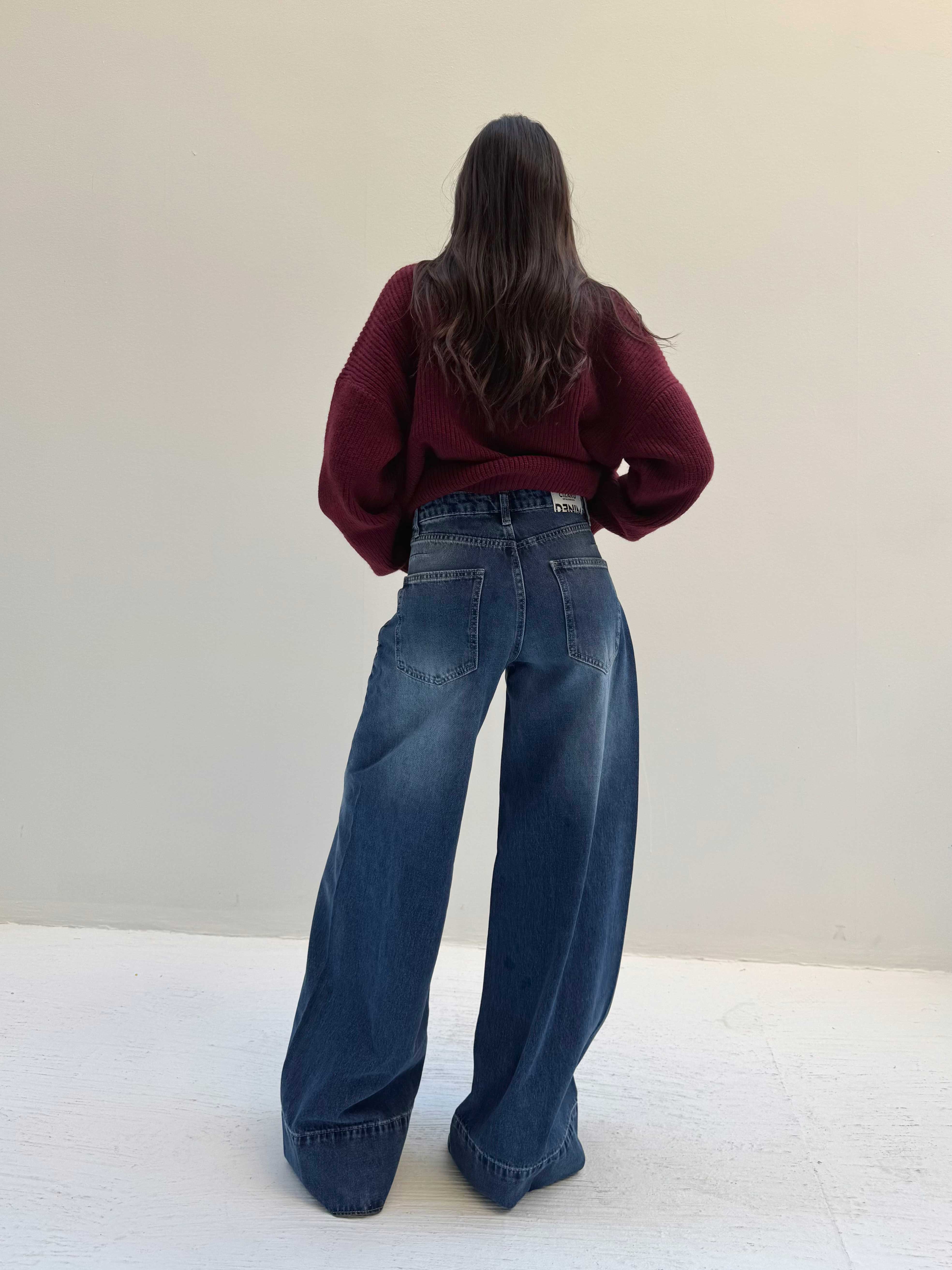 Extreme Wide Leg – Mid-Rise Ocean Blue Jeans Extreme wide leg - Wide leg CIZARO - Cizaro Jeans