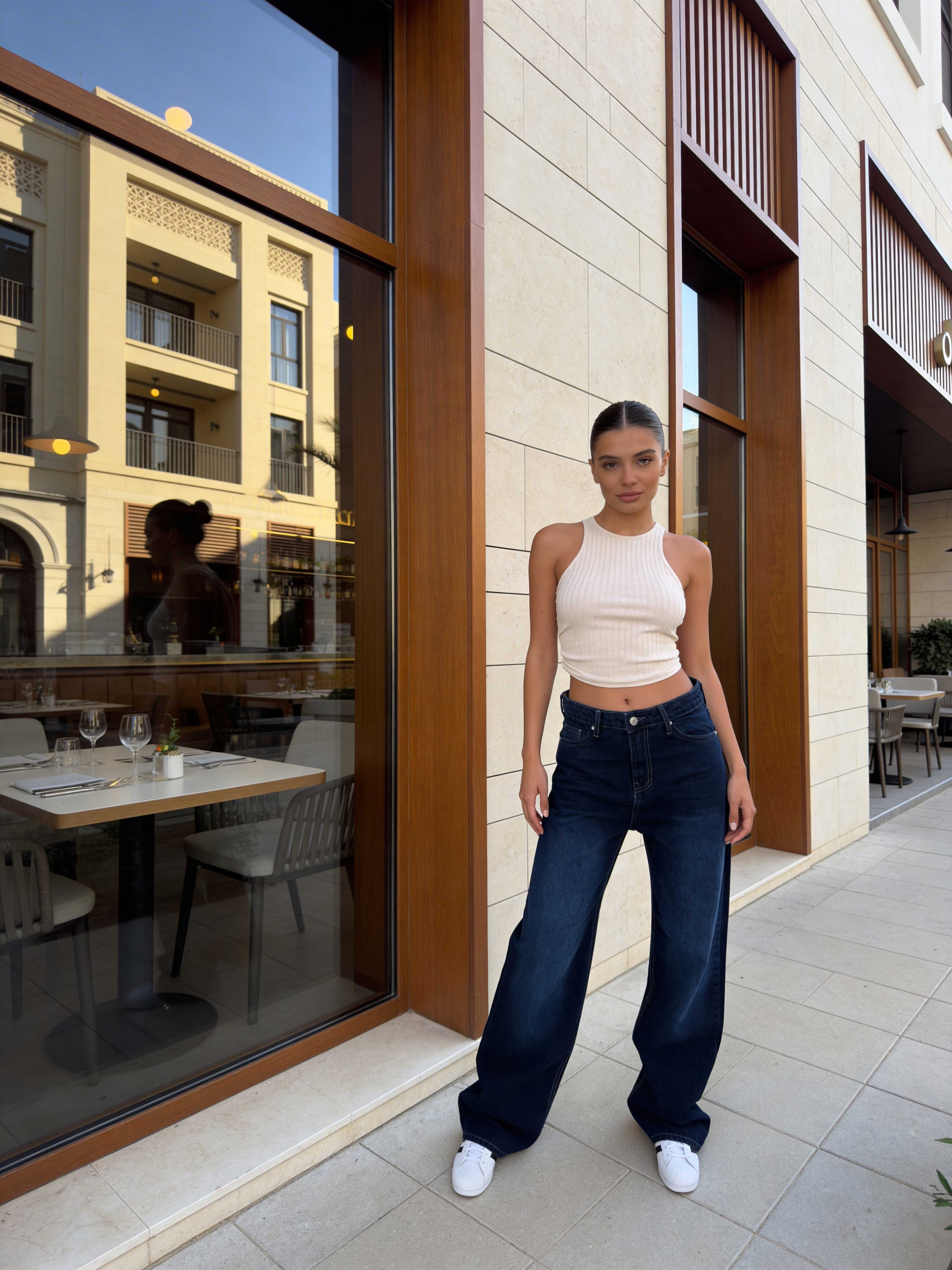 Wide-Leg – High-Waist Navy Blue Jeans Wide Leg CIZARO - Cizaro Jeans