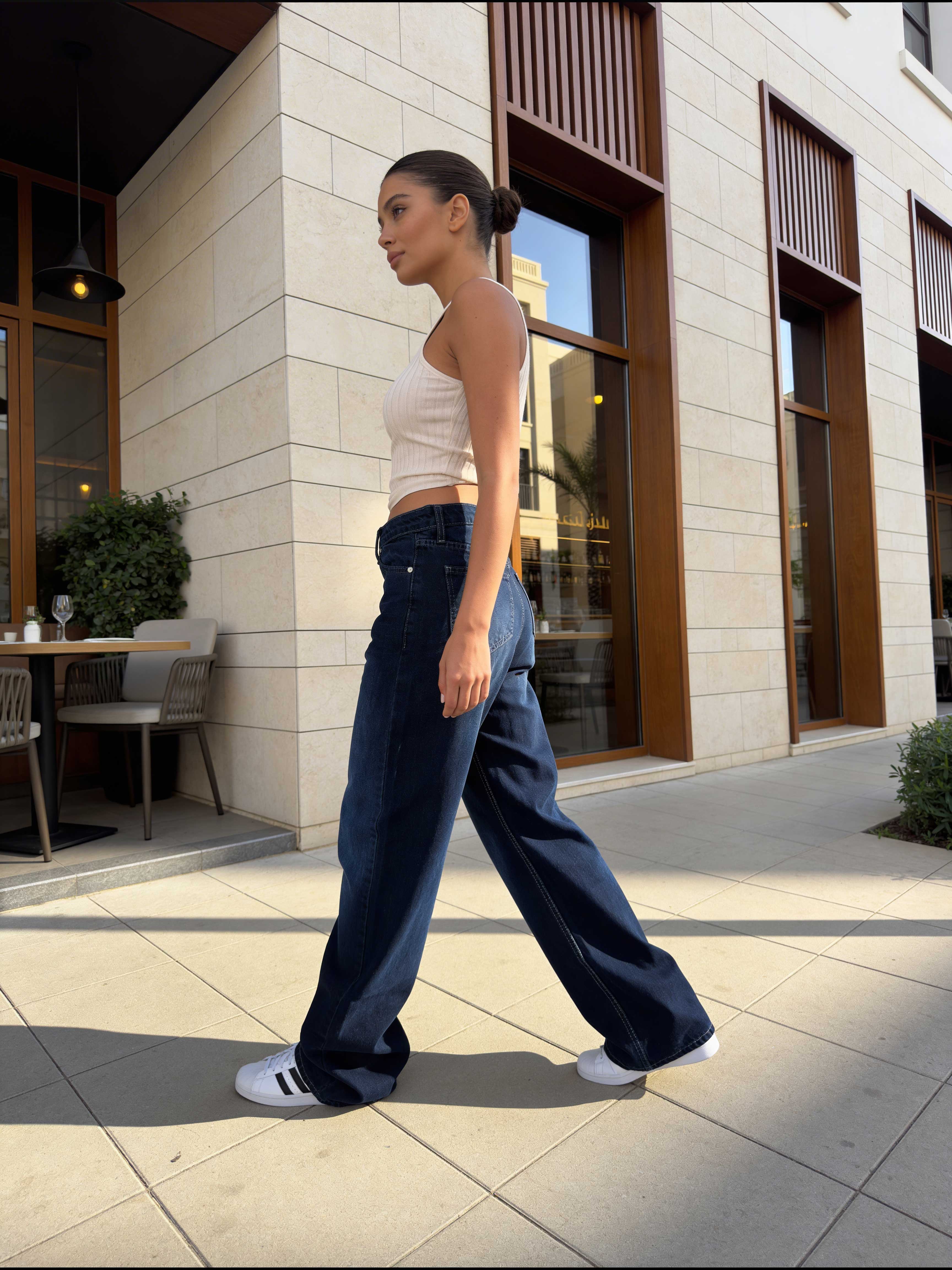 Wide-Leg – High-Waist Navy Blue Jeans Wide Leg CIZARO - Cizaro Jeans