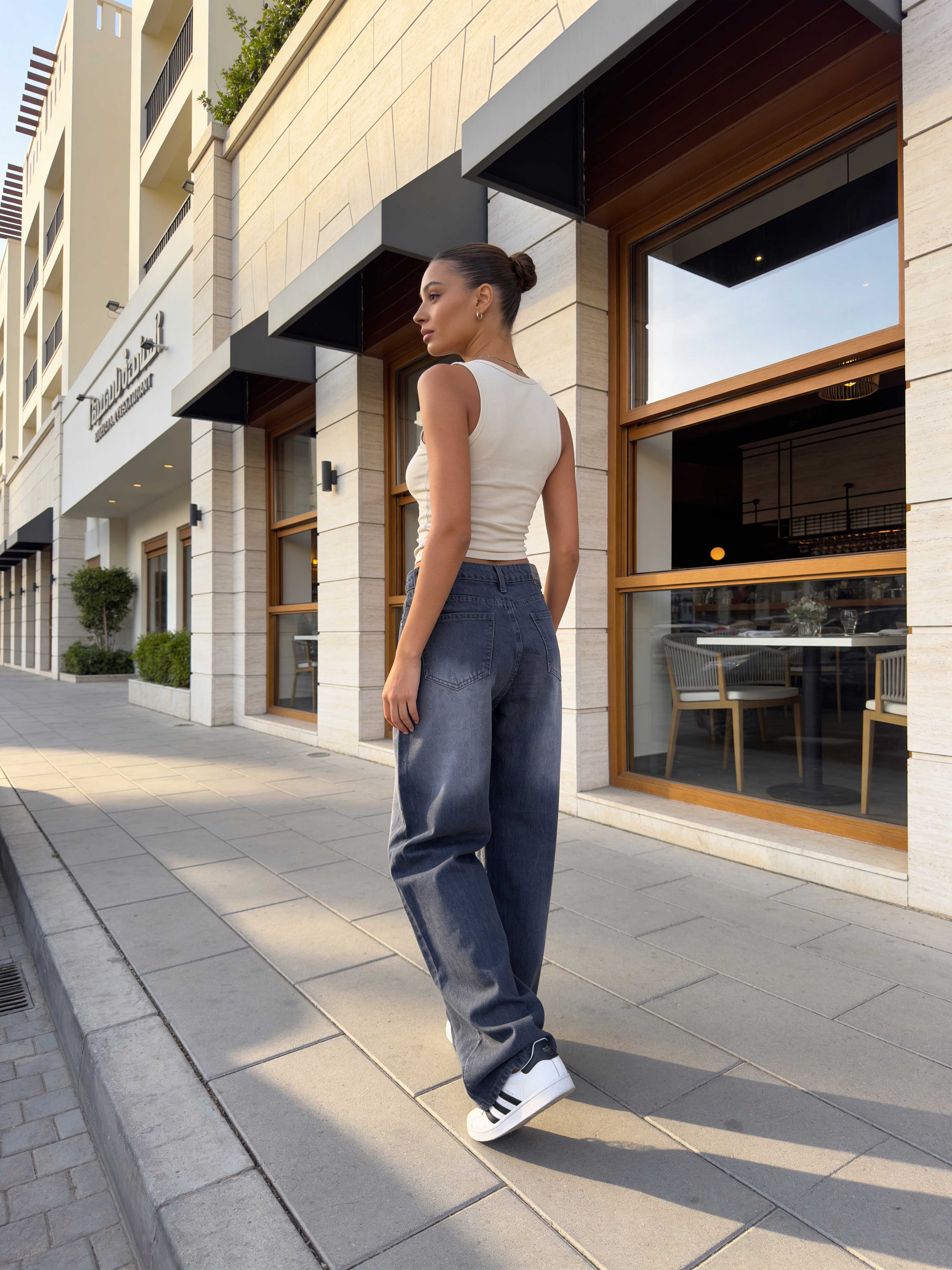 Wide-Leg – High-Waist Washed Grey Jeans Wide Leg CIZARO - Cizaro Jeans