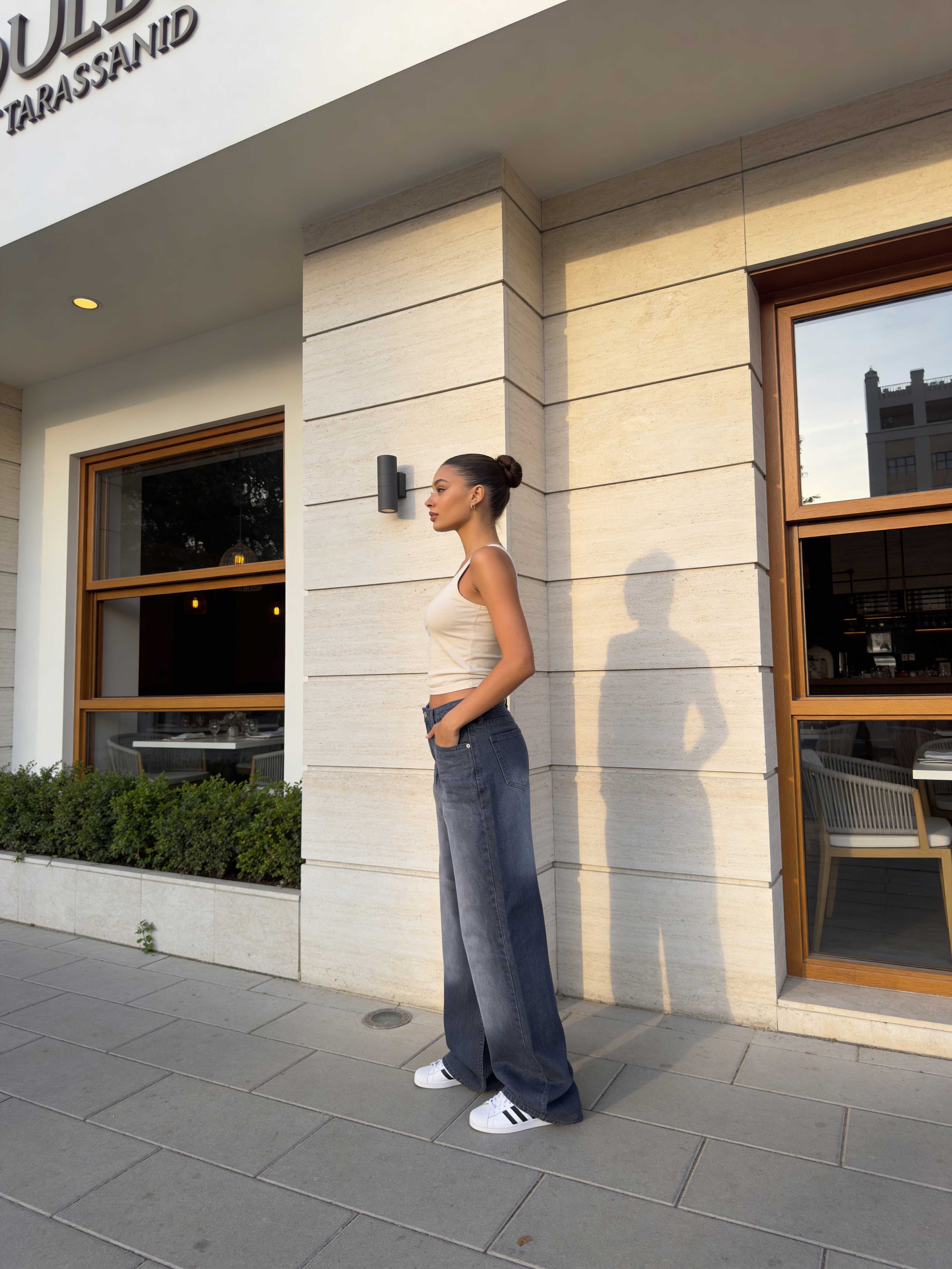 Wide-Leg – High-Waist Washed Grey Jeans Wide Leg CIZARO - Cizaro Jeans