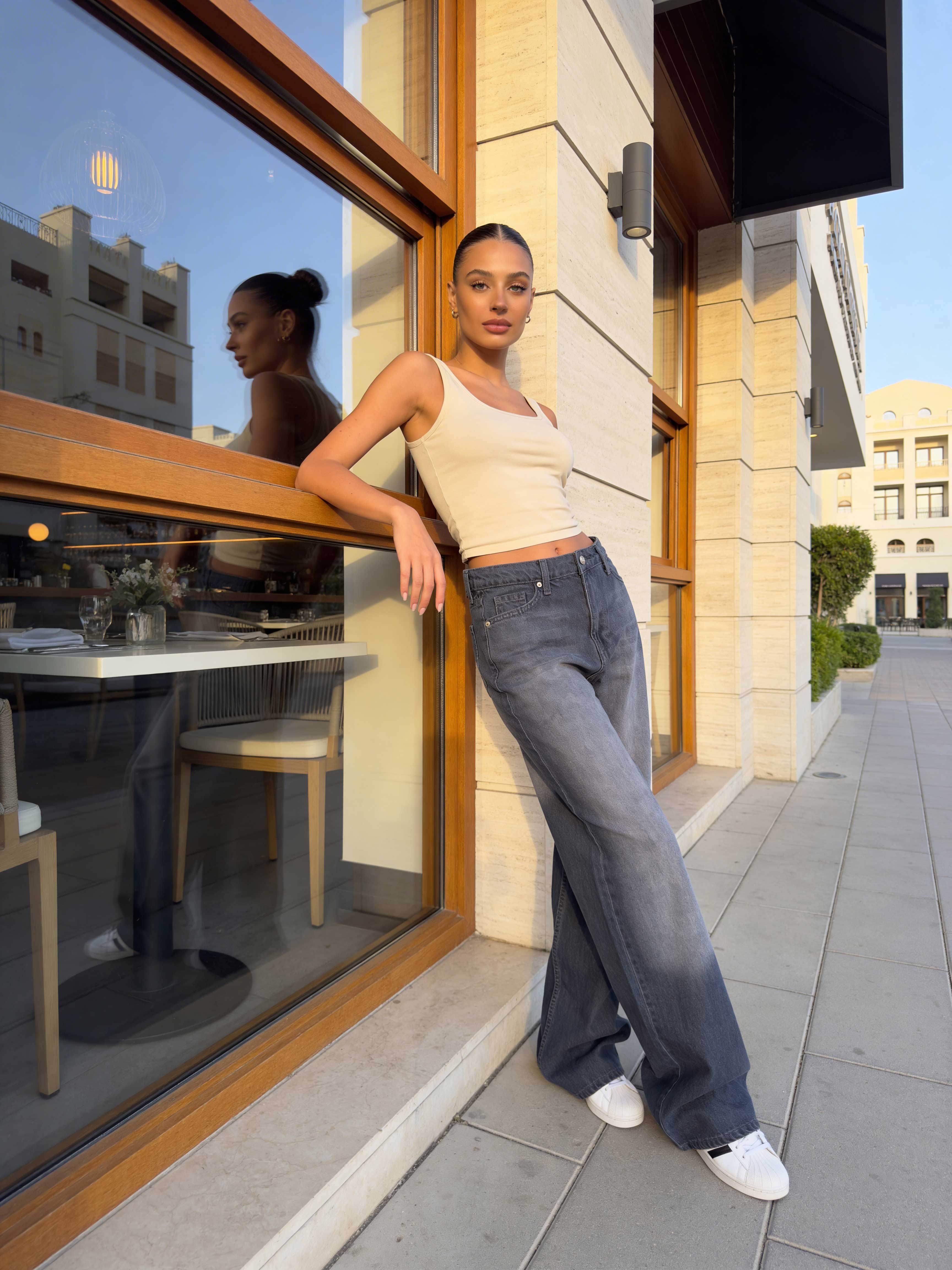 Wide-Leg – High-Waist Washed Grey Jeans Wide Leg CIZARO - Cizaro Jeans