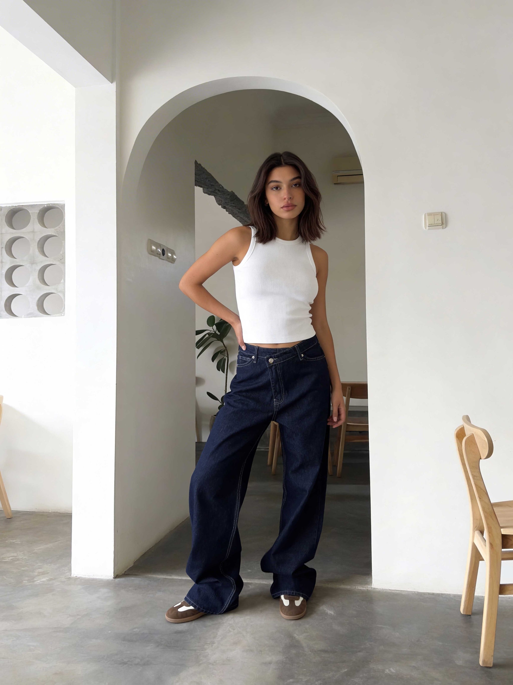 Crossover Wide-Leg – High-Waist Raw Denim Jeans Wide Leg CIZARO - Cizaro Jeans