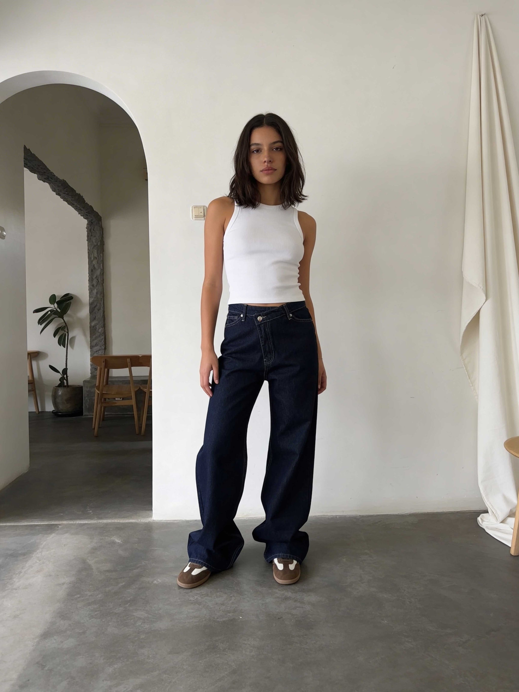 Crossover Wide-Leg – High-Waist Raw Denim Jeans Wide Leg CIZARO - Cizaro Jeans